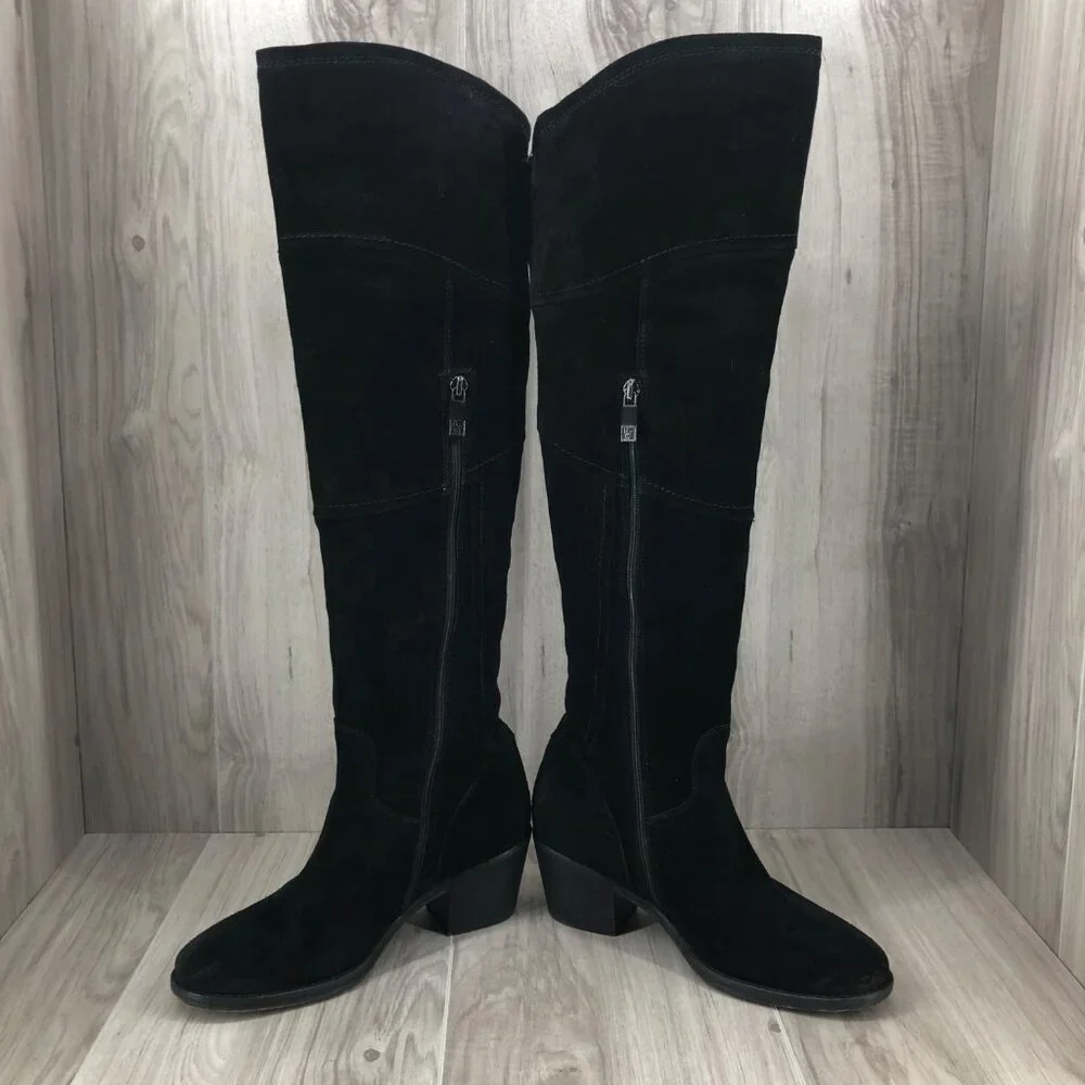 Alberto Fermani OTK Boots Womens EU 37 Black Suede Pull On Over the Knee